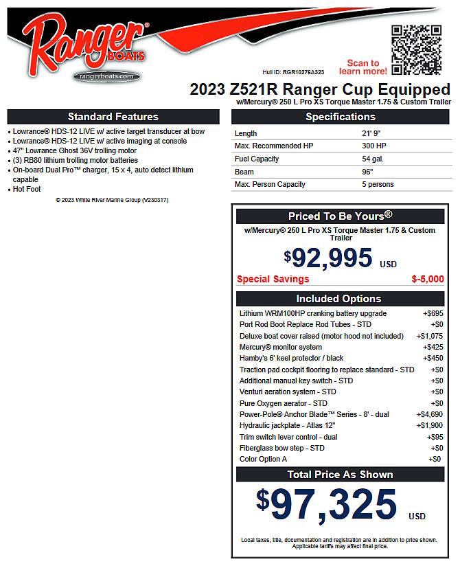2023 Ranger Z521R Ranger Cup - Mercury 250 XS Four Stroke
