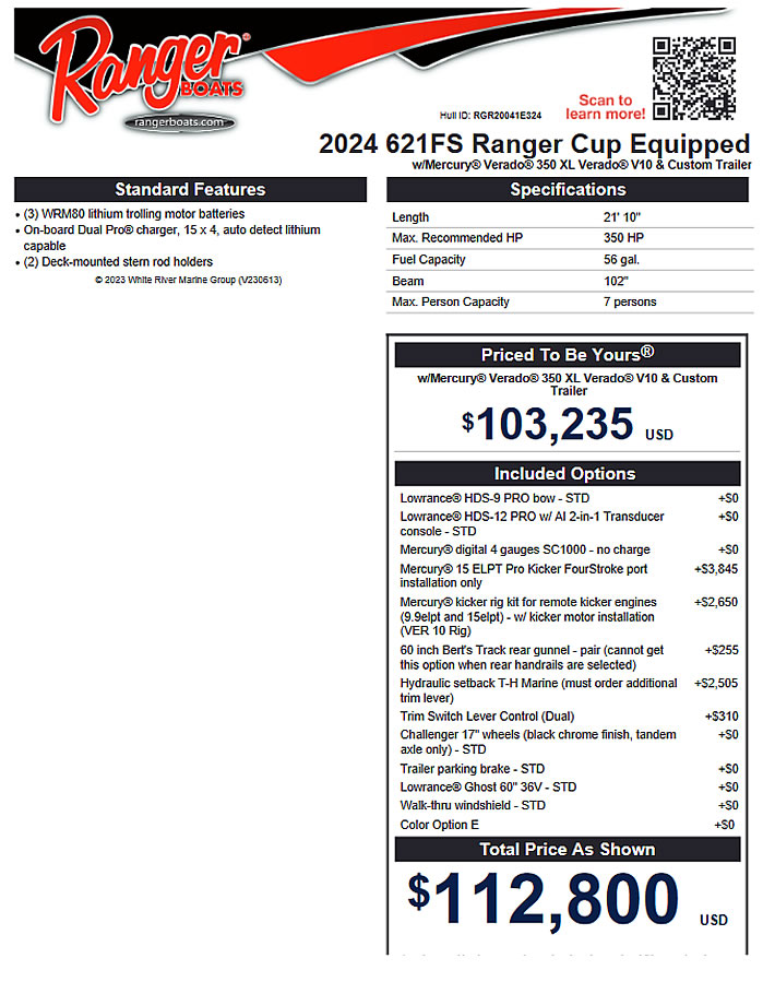 2024 Ranger 621FS Ranger Cup - Mercury 350 Verado V10