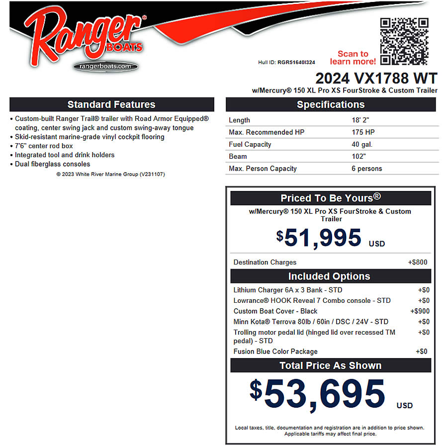 2023 Ranger VS1788 WT - RGR51640I324