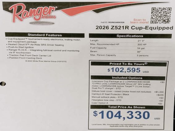 2026 Ranger Z521R Comanche SC - Mercury 250 XS Four Stroke